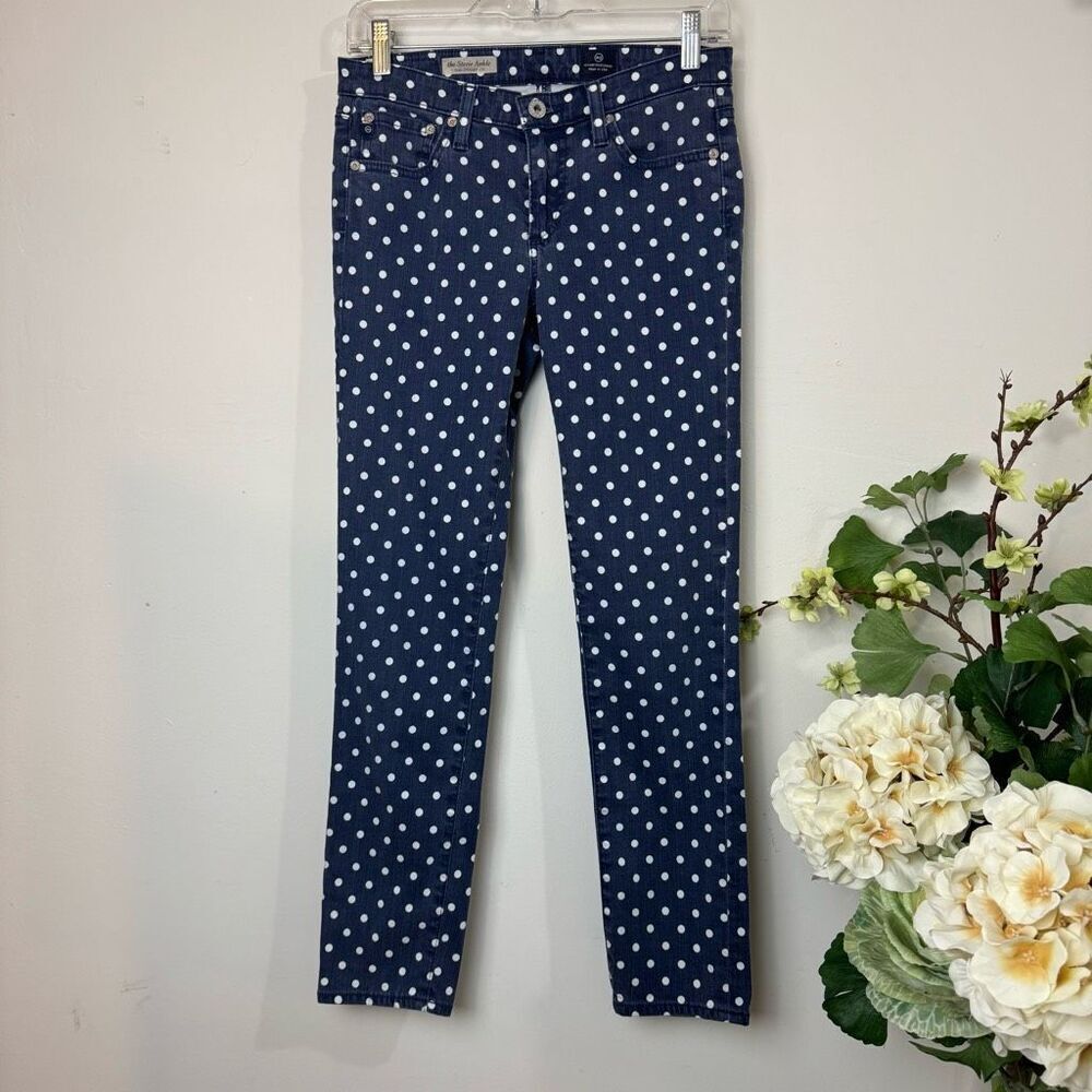 AG Adriano Goldschmied | the Stevie Ankle | Slim Straight leg Jeans | Navy Polka